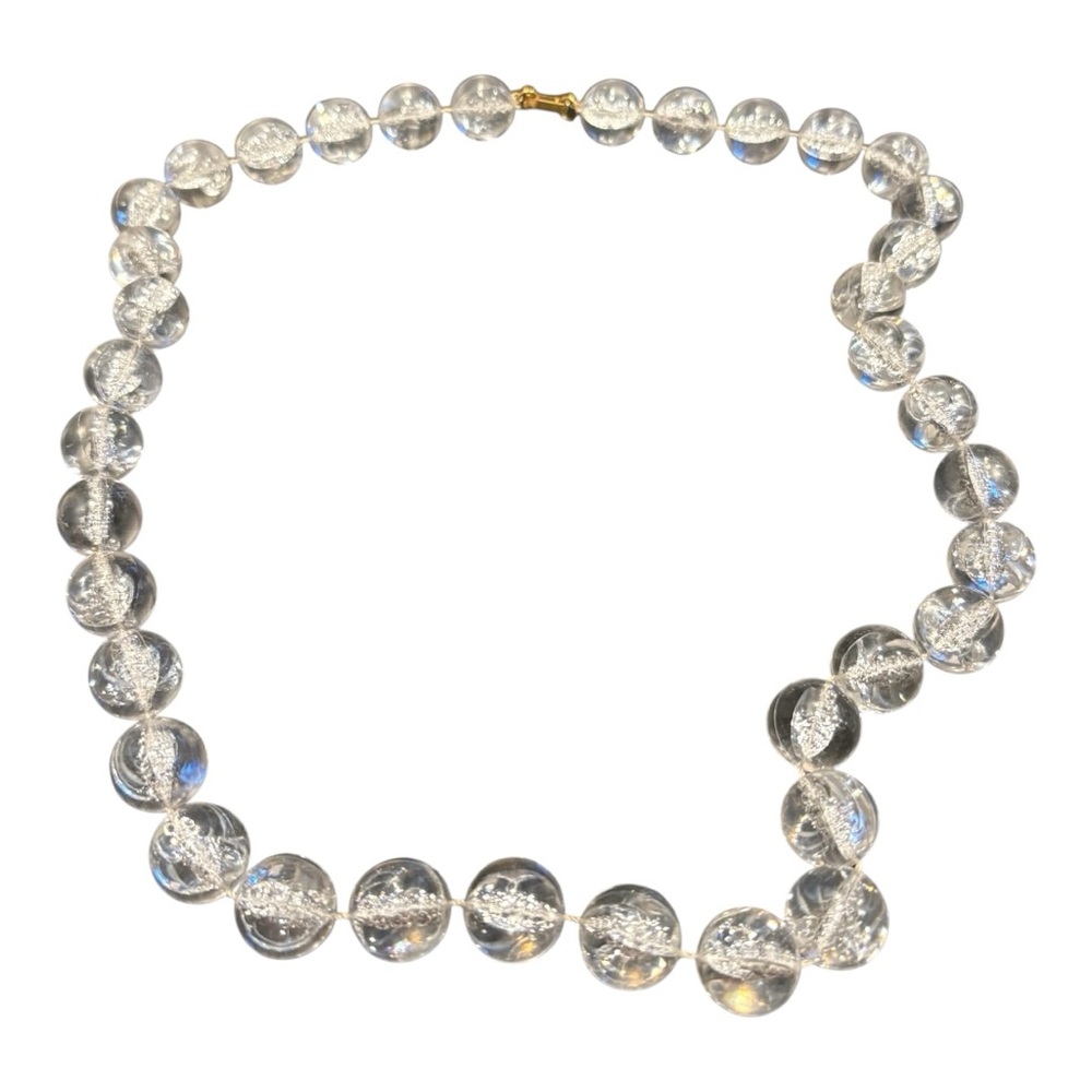 Vintage Clear Foiled Lucite Bead Necklace – 28” Fold over clasp. JB8